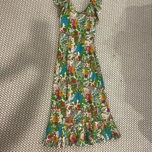 Green and Orange Ruffled Tiered Midi Sundresses